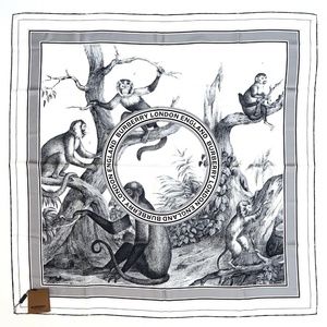 Burberry Illustrated Monkey Square Scarf Twill 100% Silk New